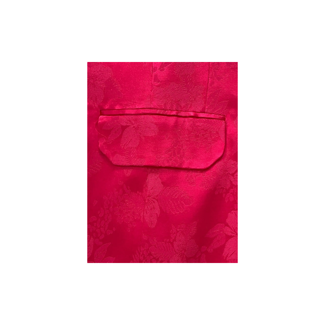 Pink floral patterned fabric with a pocket on a white background