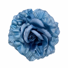 A large blue fabric flower with a vintage style pin fastening.