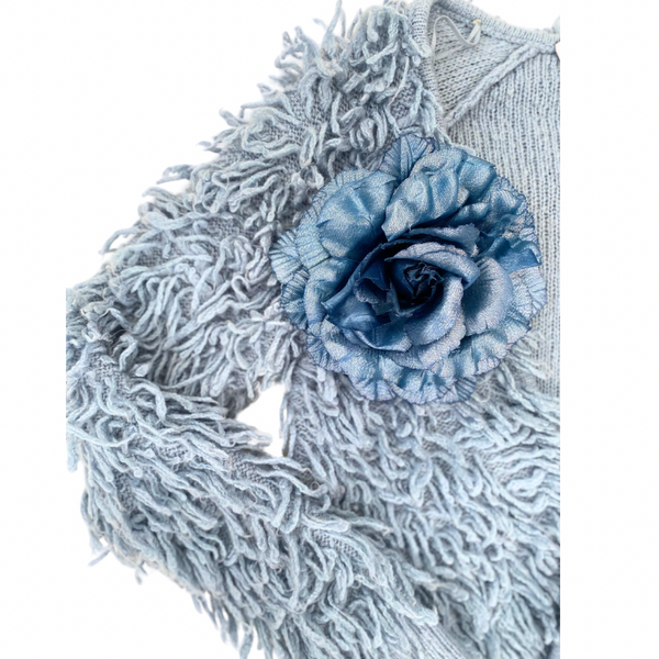 Flower Brooch Large Fabric Pin Blue - New