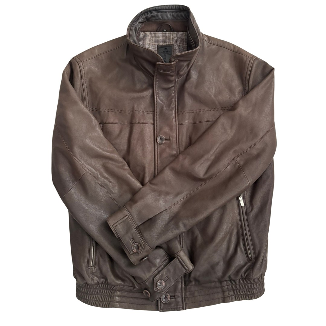 Brown leather jacket on a white background