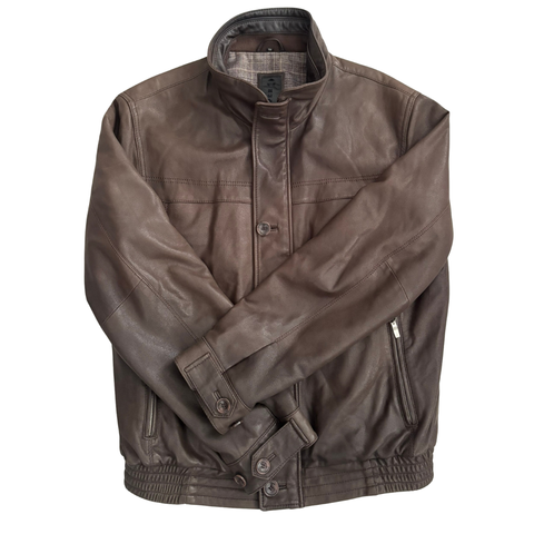 Brown leather jacket on a white background