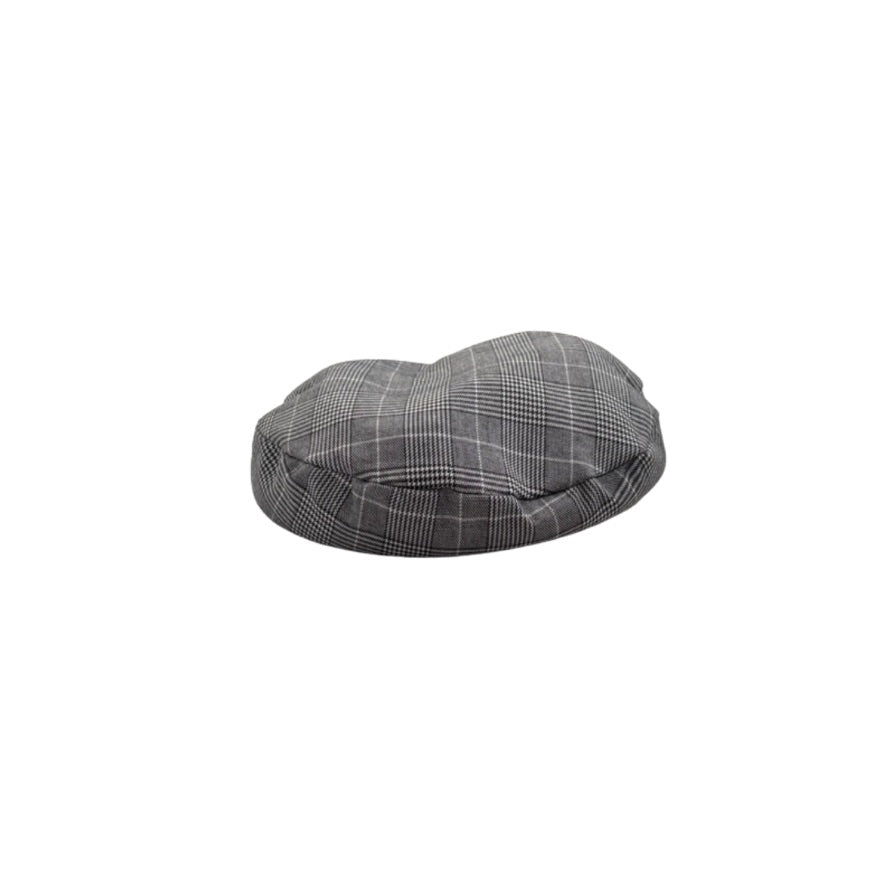 Gray checkered beret on a white background