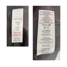 Clothing labels with size, care instructions, and brand information on a garment.
