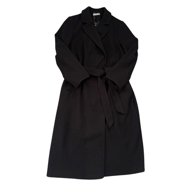 Black coat with a belt on a white background