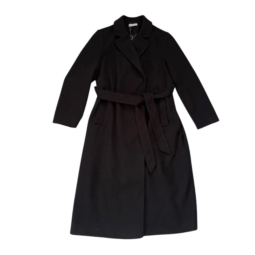 Black coat with a belt on a white background