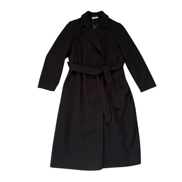 Black coat with a belt on a white background