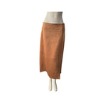 Brown suede skirt on a mannequin against a white background