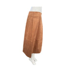 Brown suede skirt on a mannequin against a white background