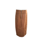 Brown suede skirt with a zipper on a white background