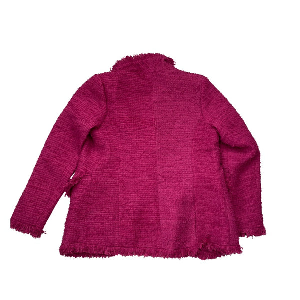 Pink textured sweater on a white background