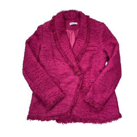 Pink textured blazer on a white background