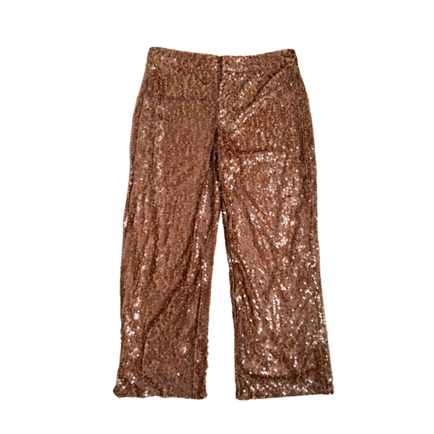 Bronze sequin pants on a white background