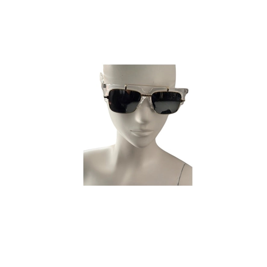 Sunglasses on a mannequin head against a white background