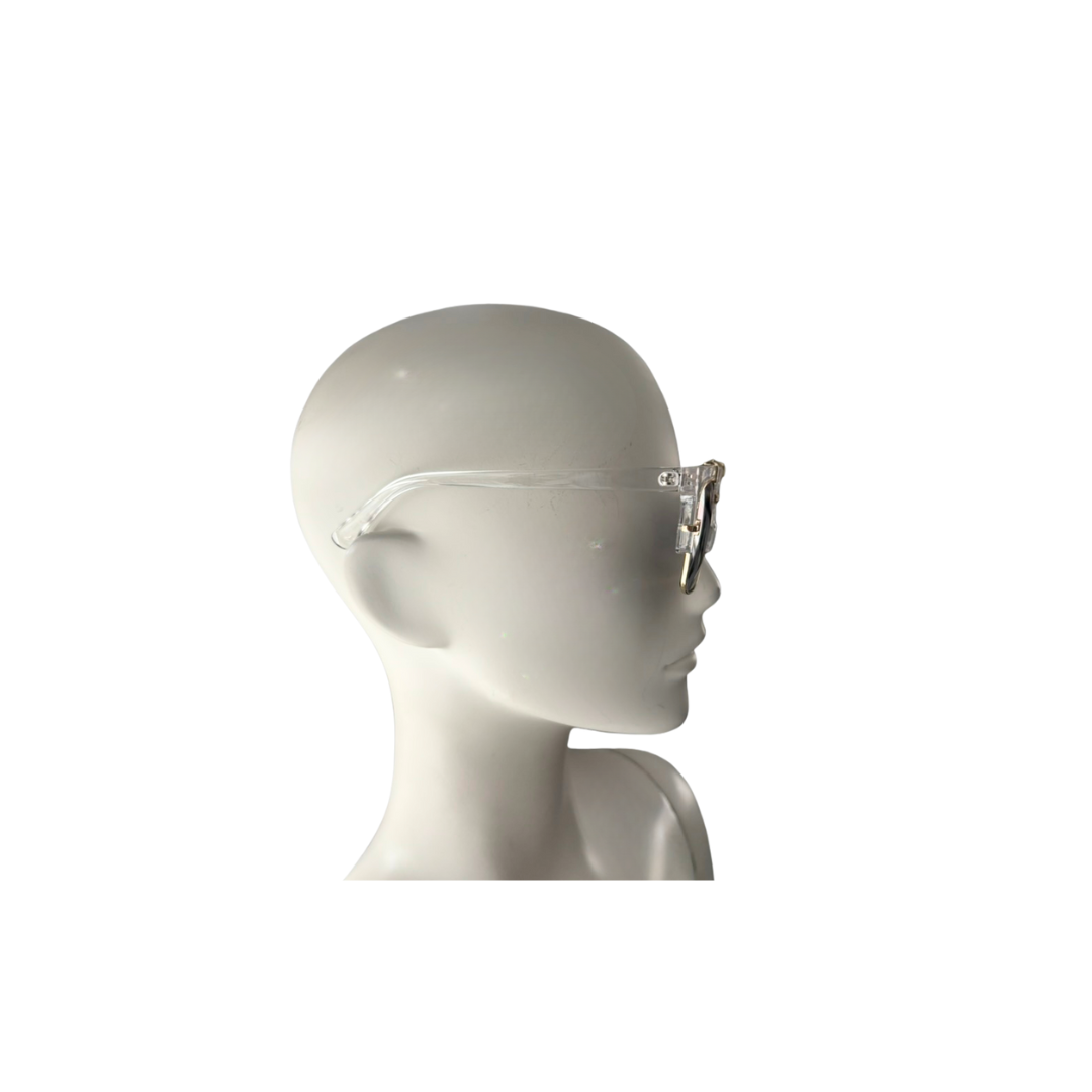 Sunglasses on a mannequin head against a white background