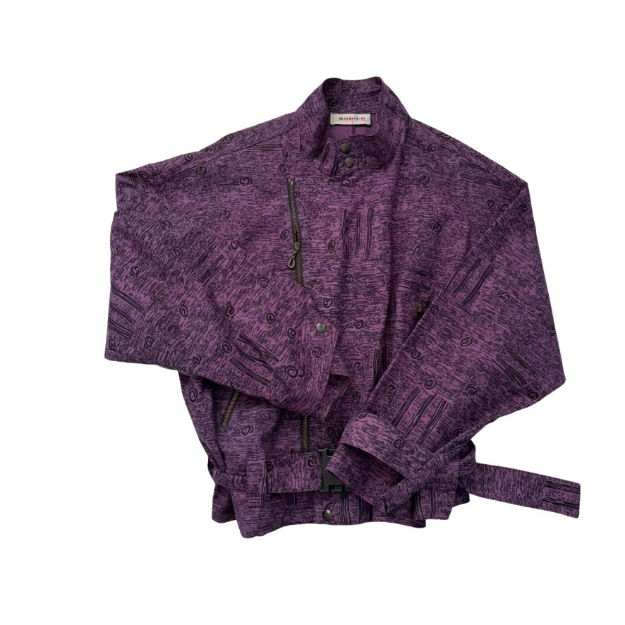 Purple jacket with a belt on a white background