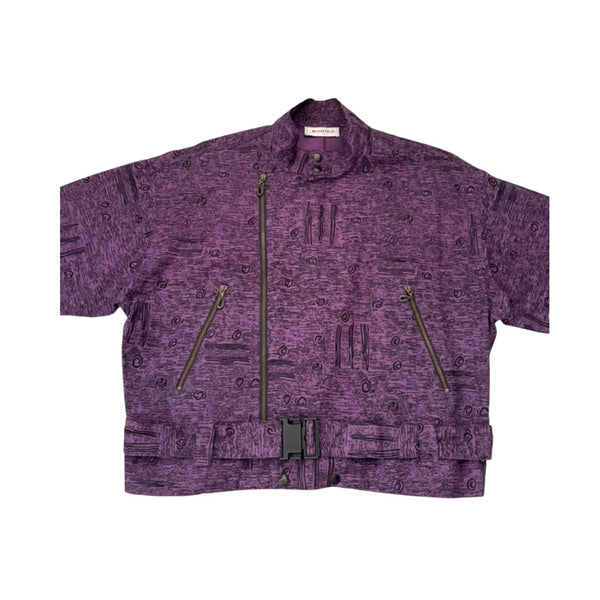 Purple jacket with black pattern on a white background