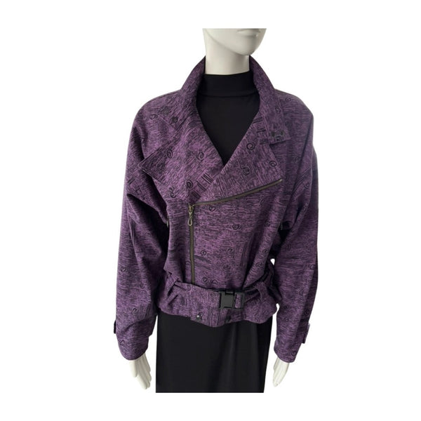 Purple jacket on a mannequin against a white background