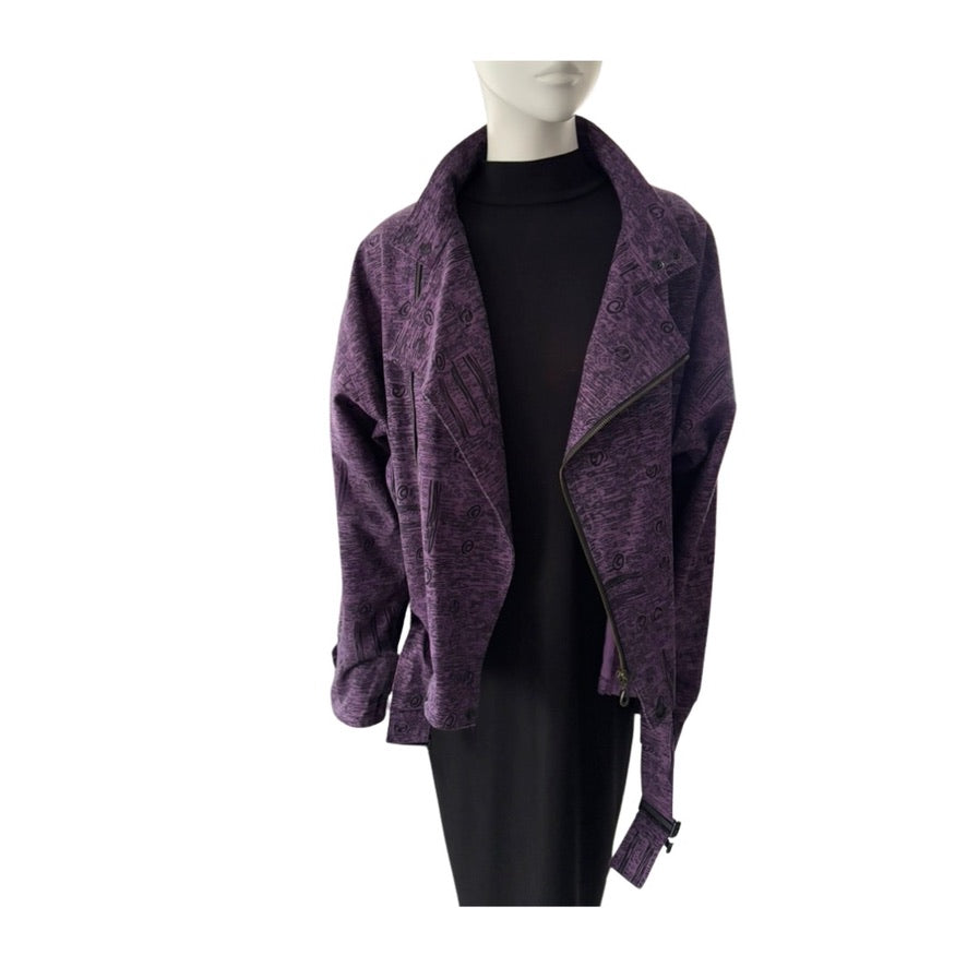 Purple jacket on a mannequin against a white background