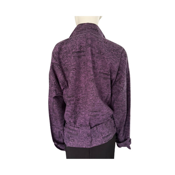 Purple jacket on a mannequin against a white background