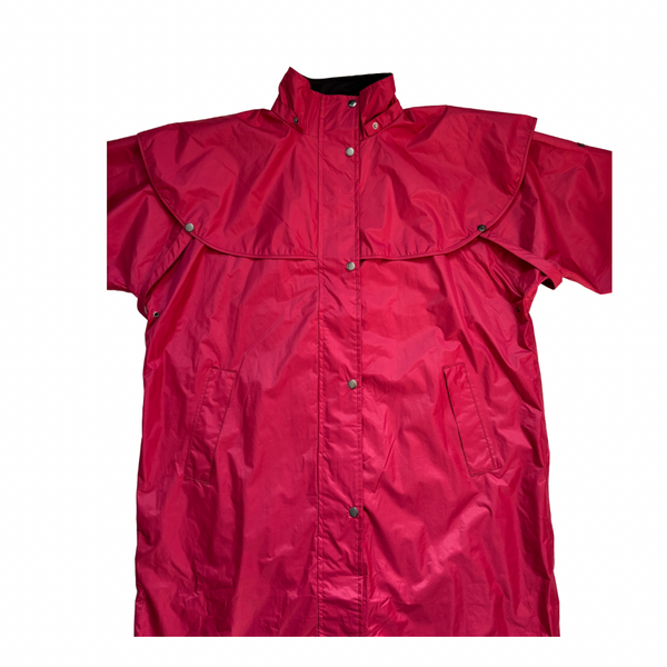 Red raincoat with shoulder flaps on a white background