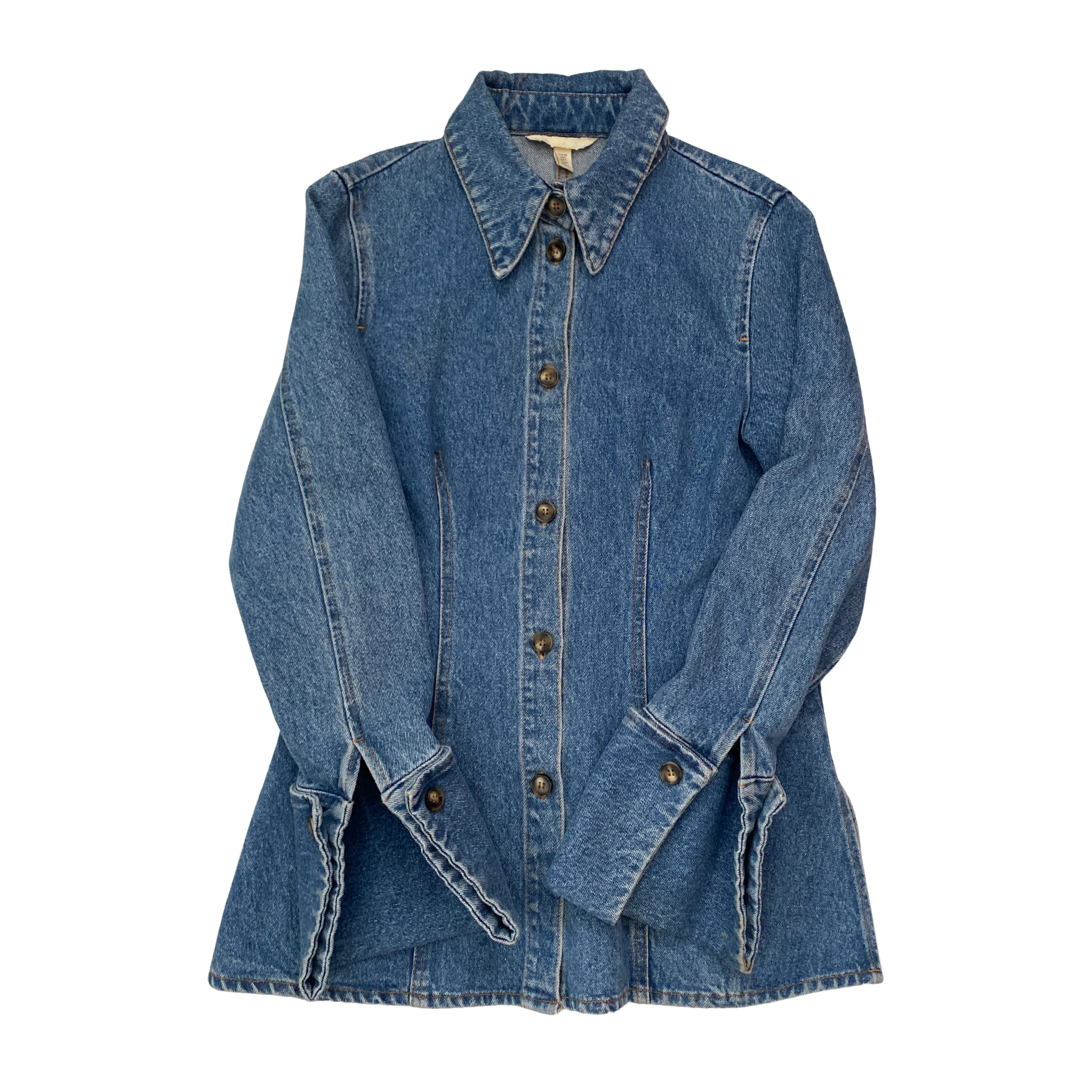 Blue denim jacket on a white background