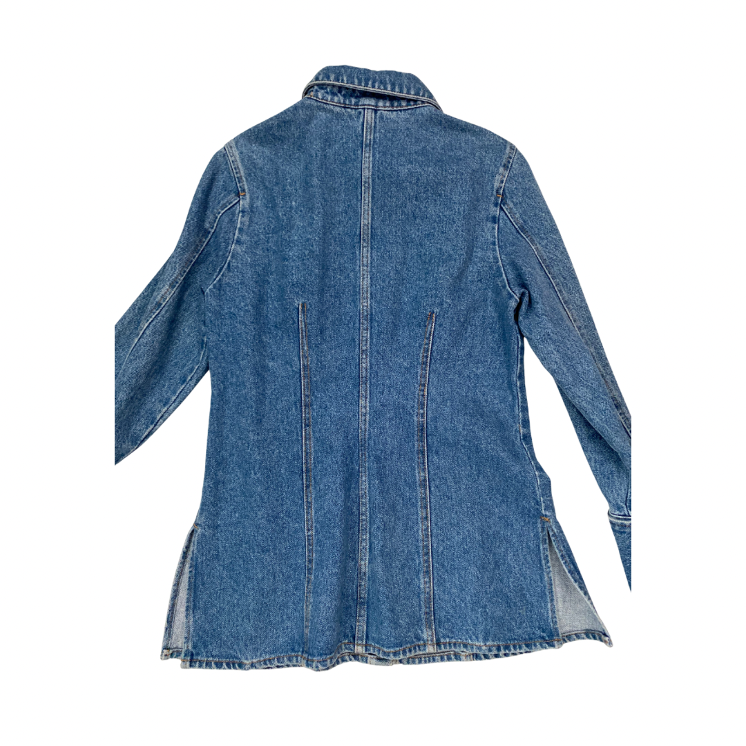 Blue denim jacket on a white background