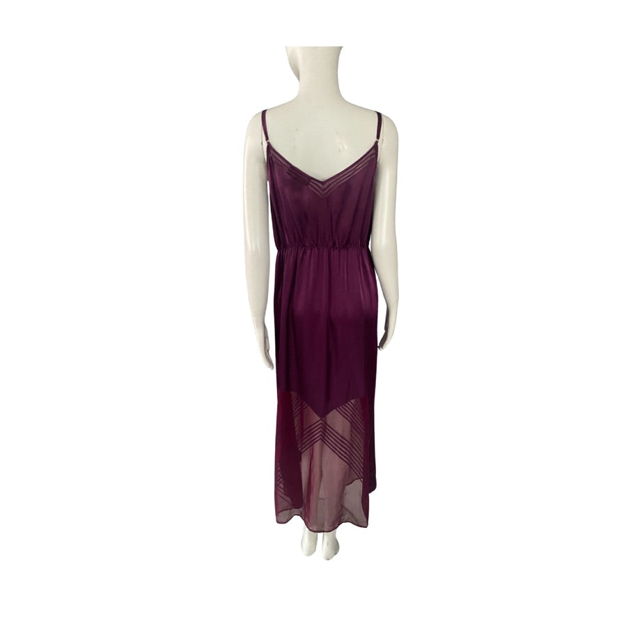 Burgundy dress on a mannequin against a white background