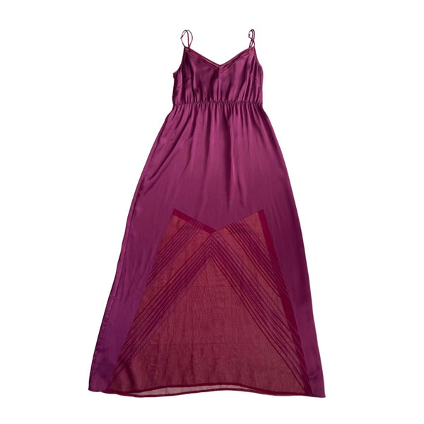 Burgundy dress with geometric pattern on a white background