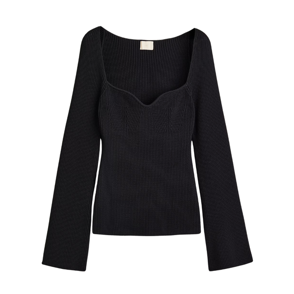 Black long-sleeve top on a white background