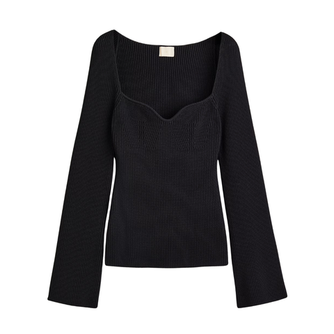 Black long-sleeve top on a white background