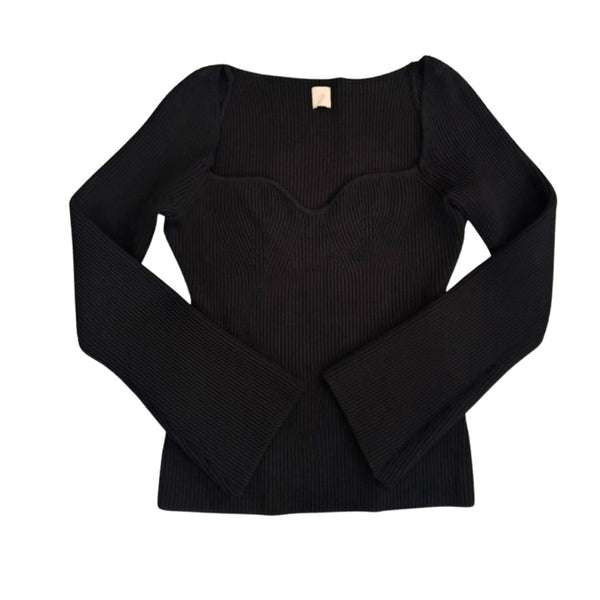 Black ribbed sweater on a white background