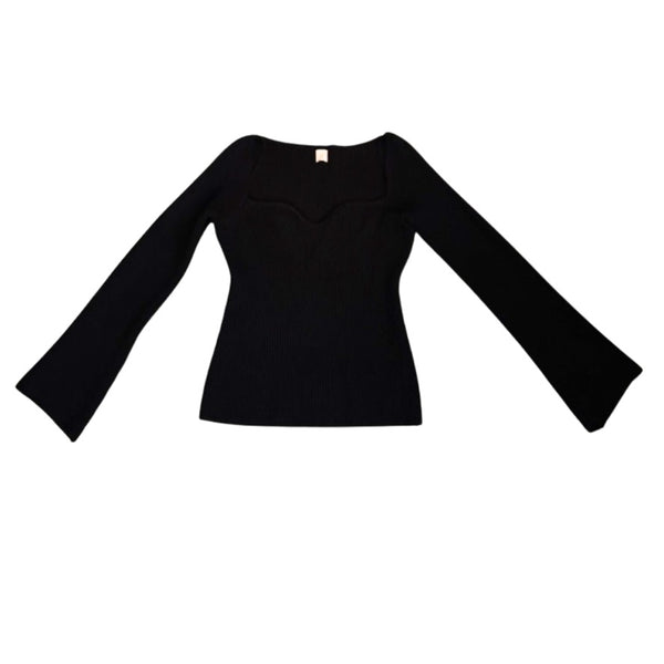 H&M Sweetheart Neck Ribbed Top Black Size XL - New