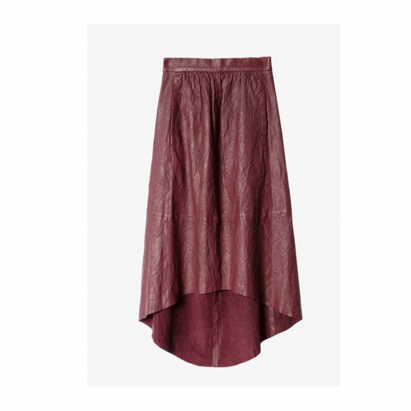 Zadig & Voltaire Burgundy Leather High-Low Skirt Size M – New