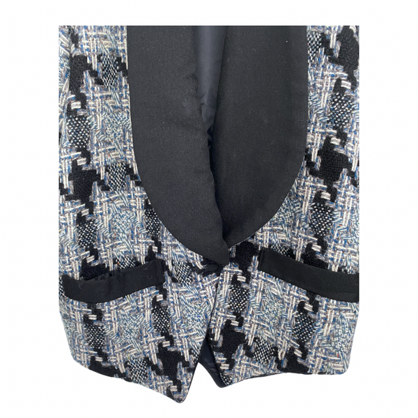 Irish Tweed Herringbone Check Tuxedo Jacket Grey Blue SIZE 10 - Vintage