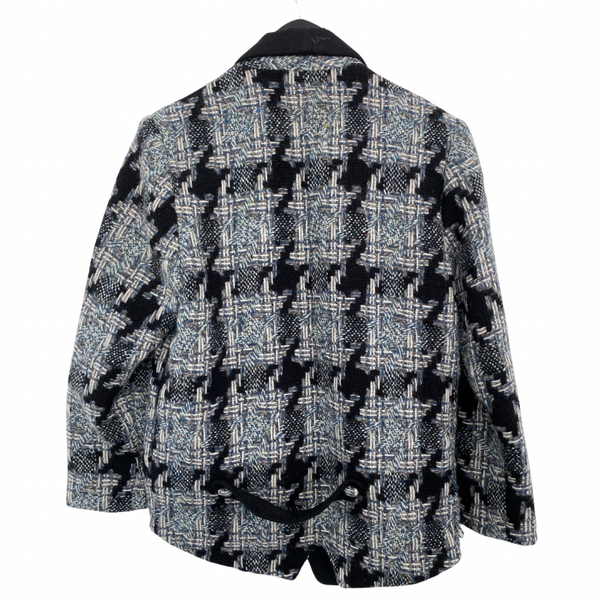 Irish Tweed Herringbone Check Tuxedo Jacket Grey Blue SIZE 10 - Vintage
