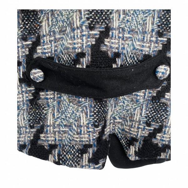 Irish Tweed Herringbone Check Tuxedo Jacket Grey Blue SIZE 10 - Vintage