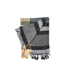 Patterned scarf with fringes on a white background