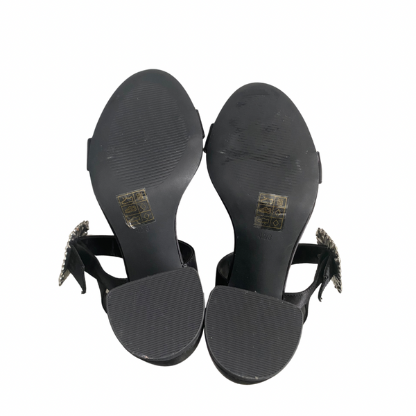 Jewel Oversized Buckle Block Heel Slingback Sandals Black SIZE 41 - New