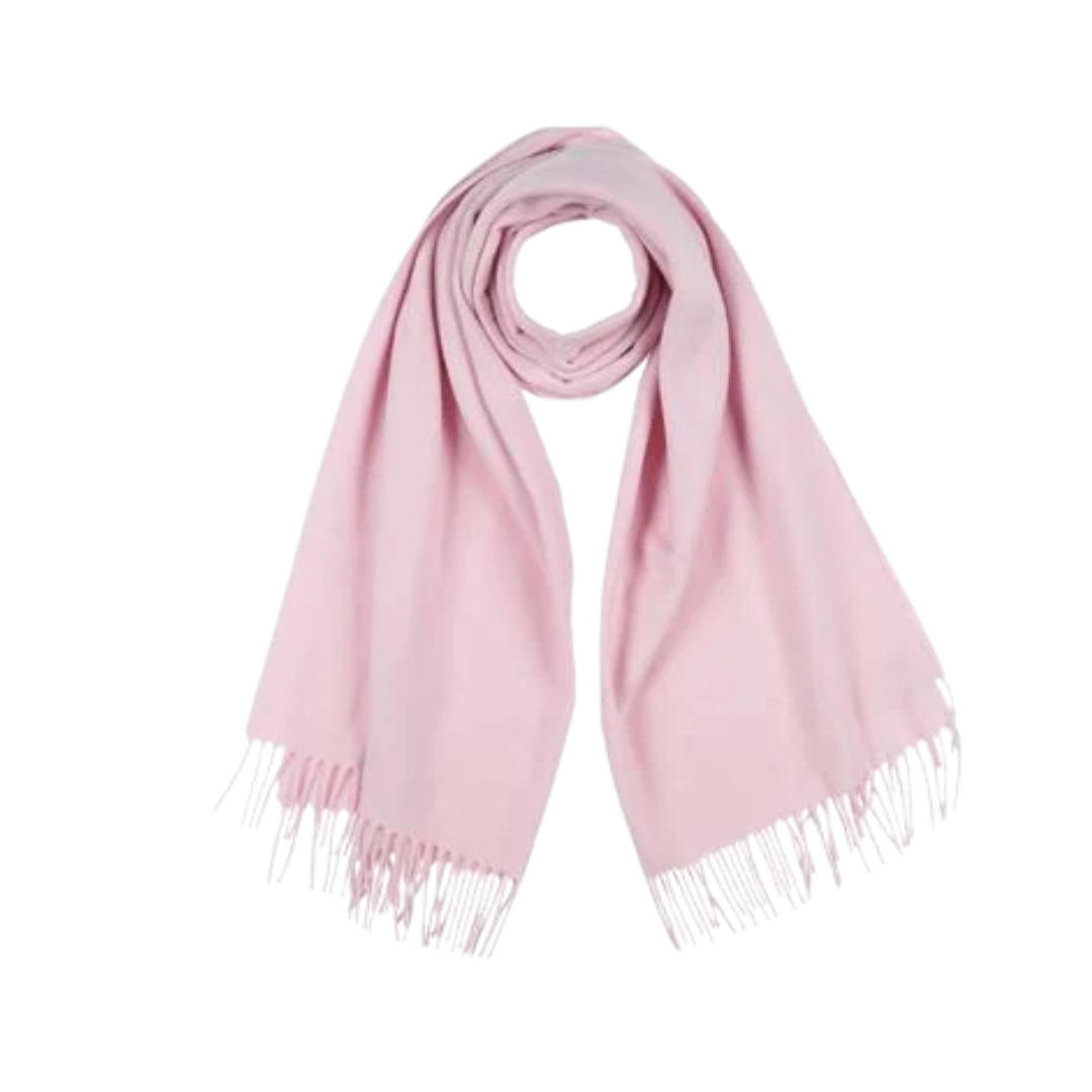 Pink scarf with fringes on a white background