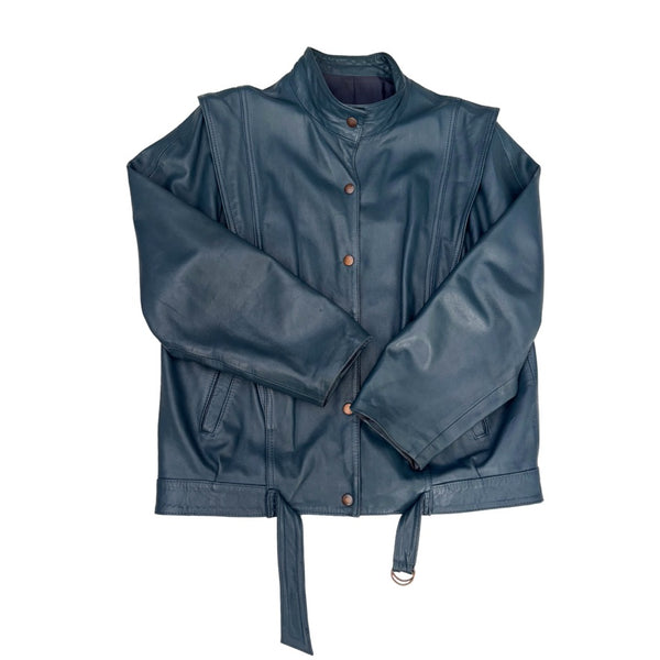 Blue jacket with a belt on a white background