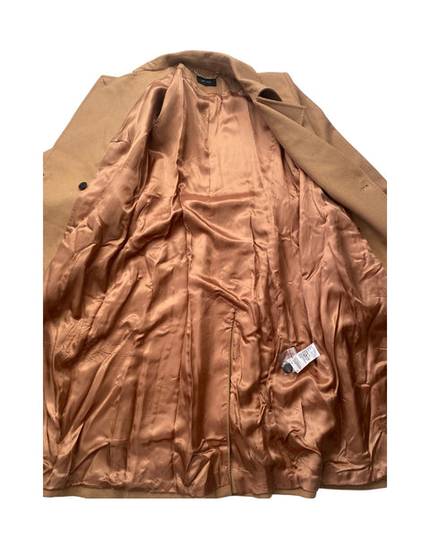 Brown jacket with a visible brand label on a white background