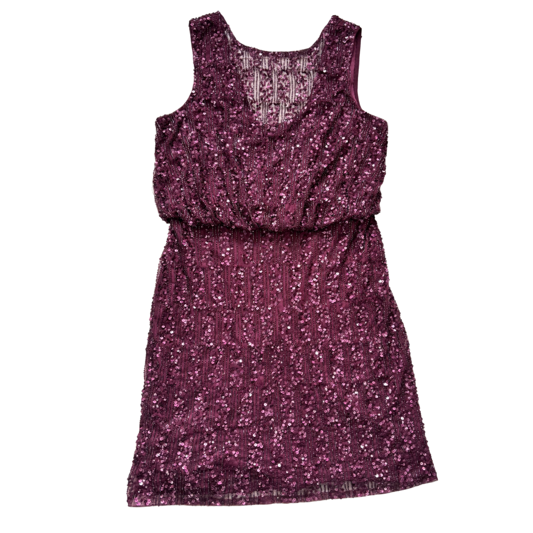 Plum sequin sleeveless mini dress by Lace & Beads, UK 14, fully lined – Preloved.