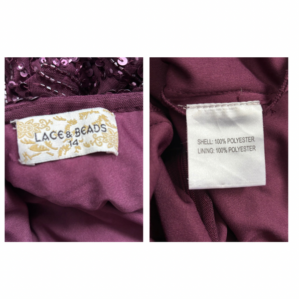 Lace & Beads Sequin Sleeveless Mini Dress Plum SIZE 14 – Preloved