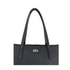 Black handbag with a green logo on a white background