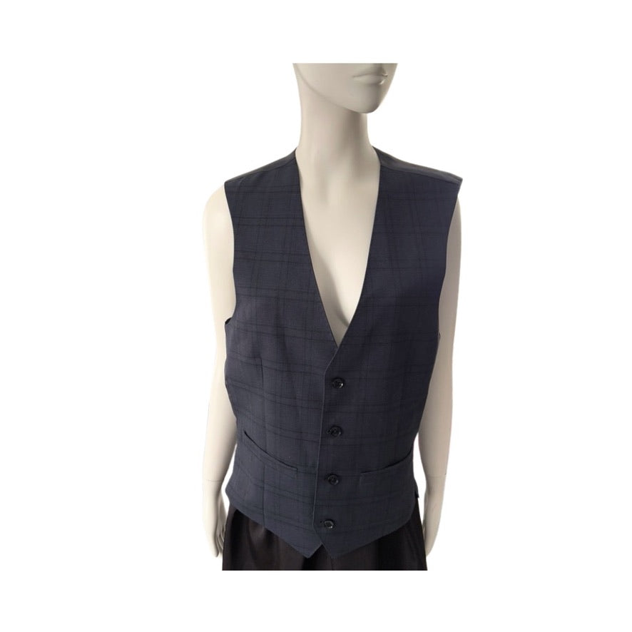 Navy vest on a mannequin against a white background