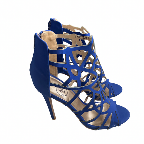 Laser Cut Heeled Sandals Blue SIZE 41 