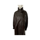 Brown leather coat on a mannequin against a white background