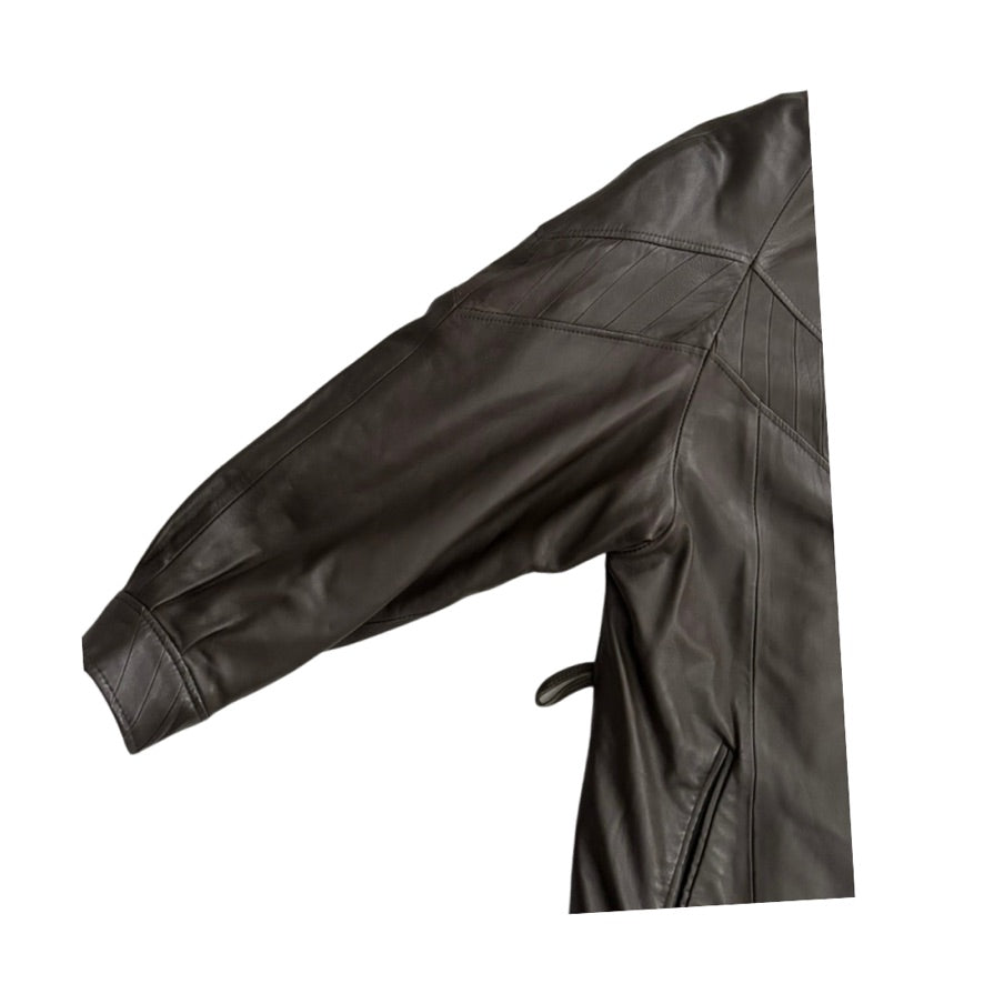 Brown leather equestrian hood on a white background