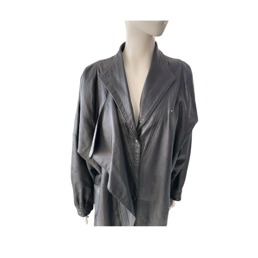 Mannequin wearing a gray leather jacket on a white background