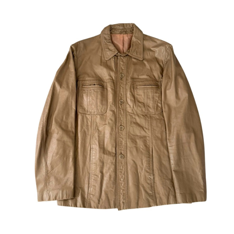 Brown leather jacket on a white background